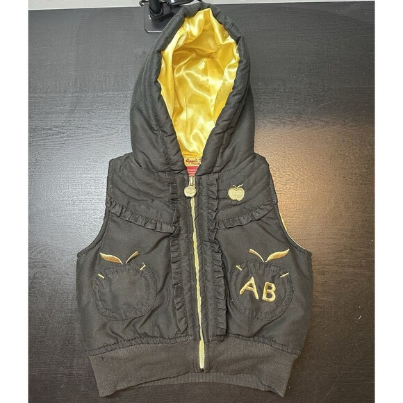 Apple Bottoms Black Hooded Vest With Faux Fur Trim Full Zip 18 Months #1271 - Picture 1 of 5